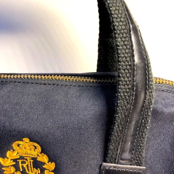 Black Tote Bag with Gold Emblem - Picture 3 of 8